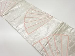 檜扇に古典柄・花々模様織出しリバーシブル全通袋帯